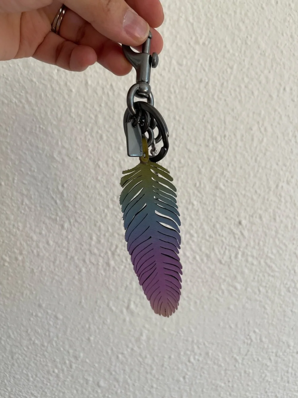 Coach Ombre Feather Key Charm in Green Blue Purple Pink - Picture 3 of 5